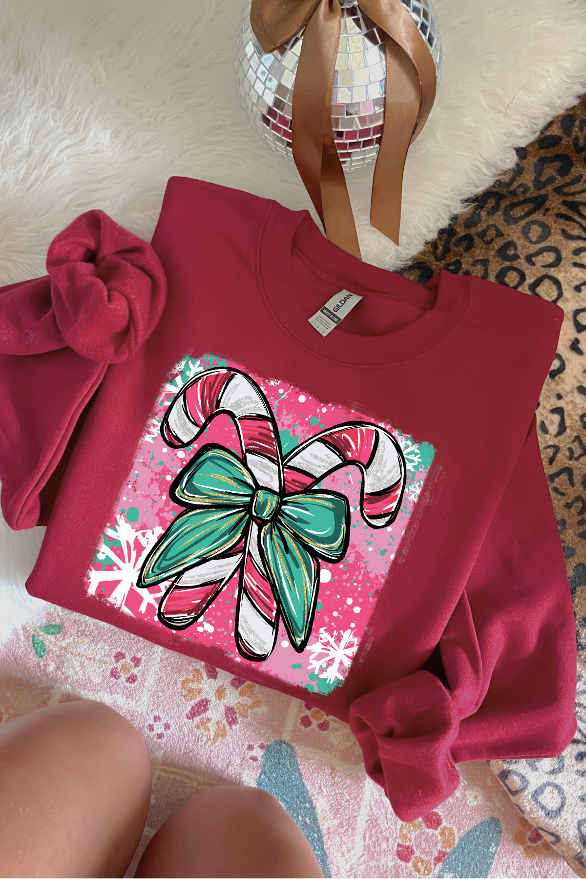 Candy Cane Crewneck: Maroon
