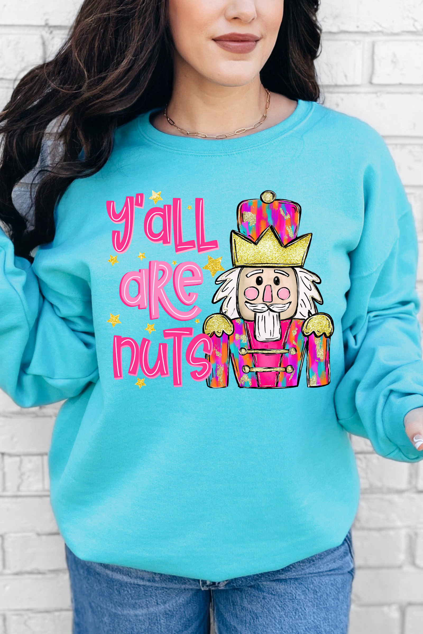 Y'all Are Nuts Crewneck Sweatshirt: Scuba Blue
