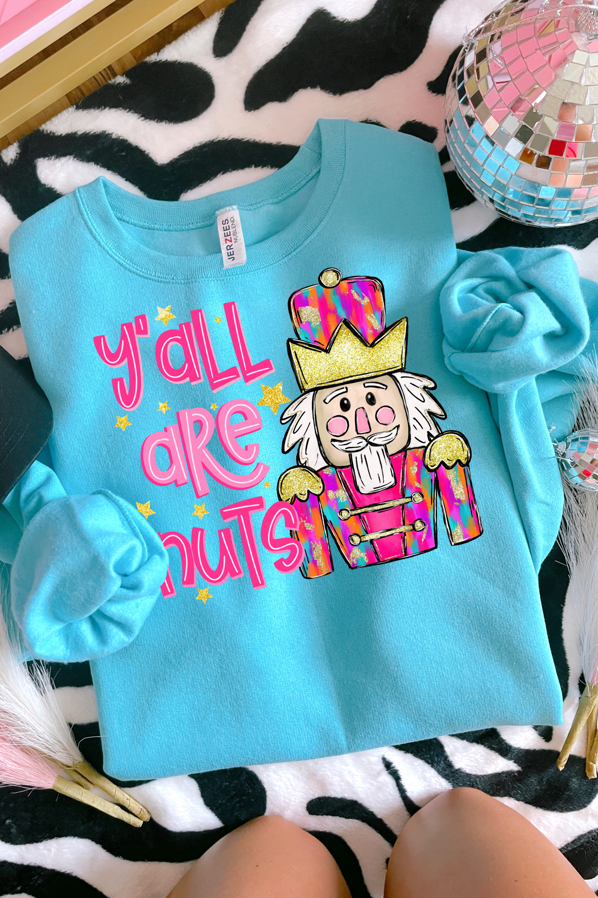 Y'all Are Nuts Crewneck Sweatshirt: Scuba Blue