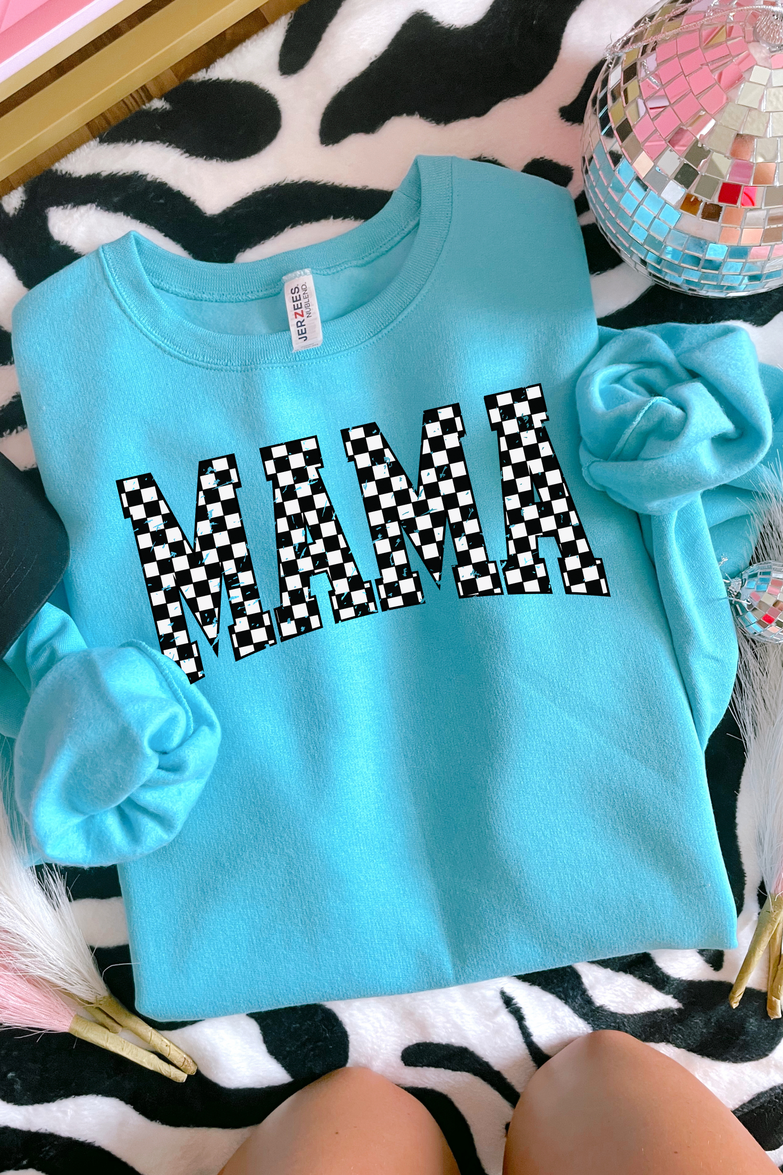 Mama Checkered Sweatshirt: Scuba Blue