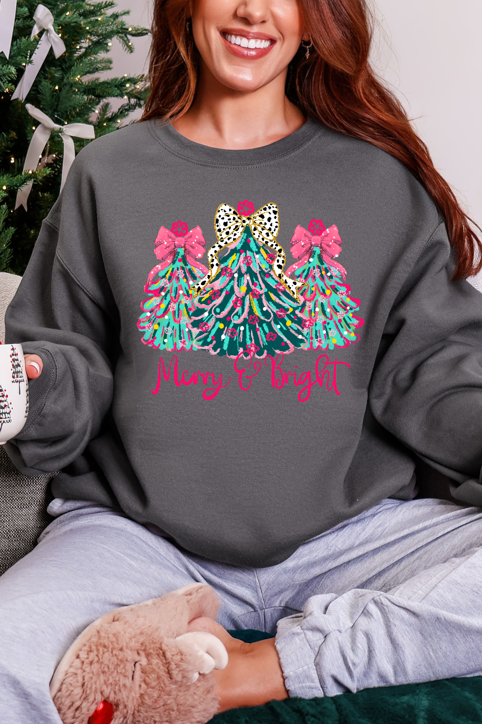 Merry & Bright Crewneck Sweatshirt: Charcoal