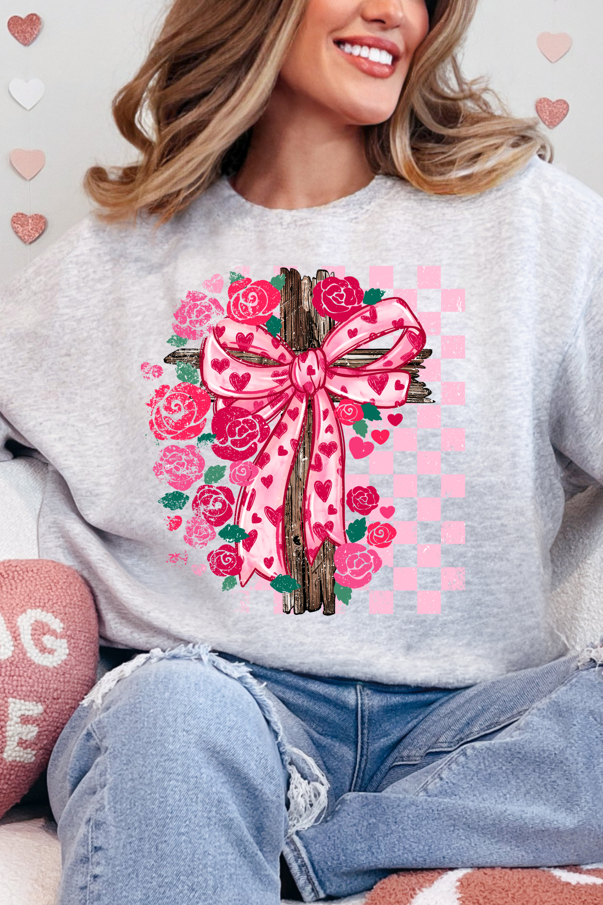 Floral Cross Crewneck Sweatshirt: Ash