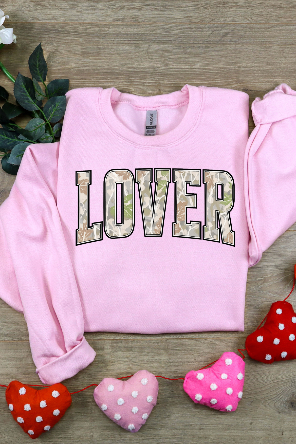 Lover Camo Crewneck Sweatshirt: Light Pink