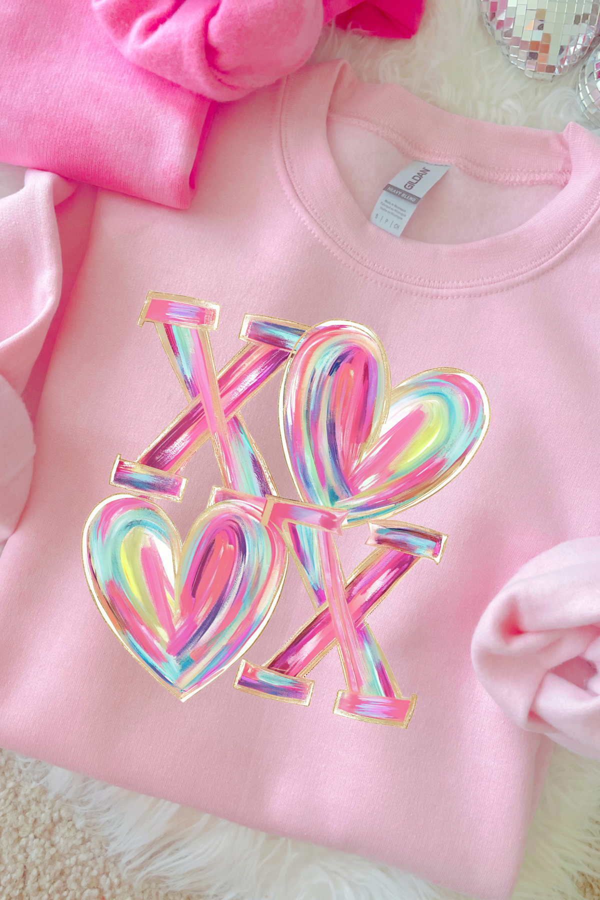 XOXO Crewneck Sweatshirt: Light Pink