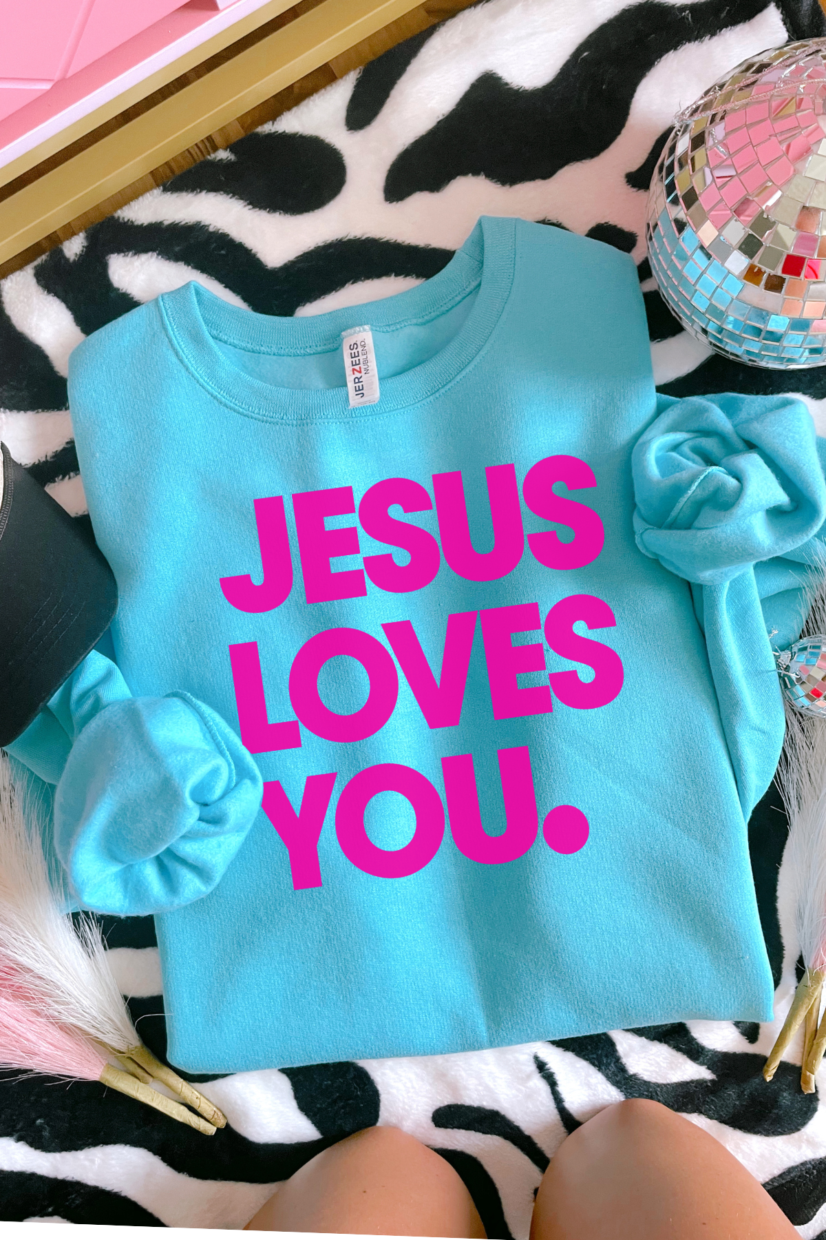 Jesus Loves You Crewneck Sweatshirt: Scuba Blue