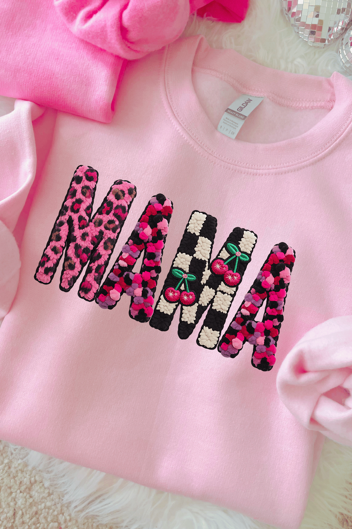 MAMA Faux Yarn Crewneck: Light Pink