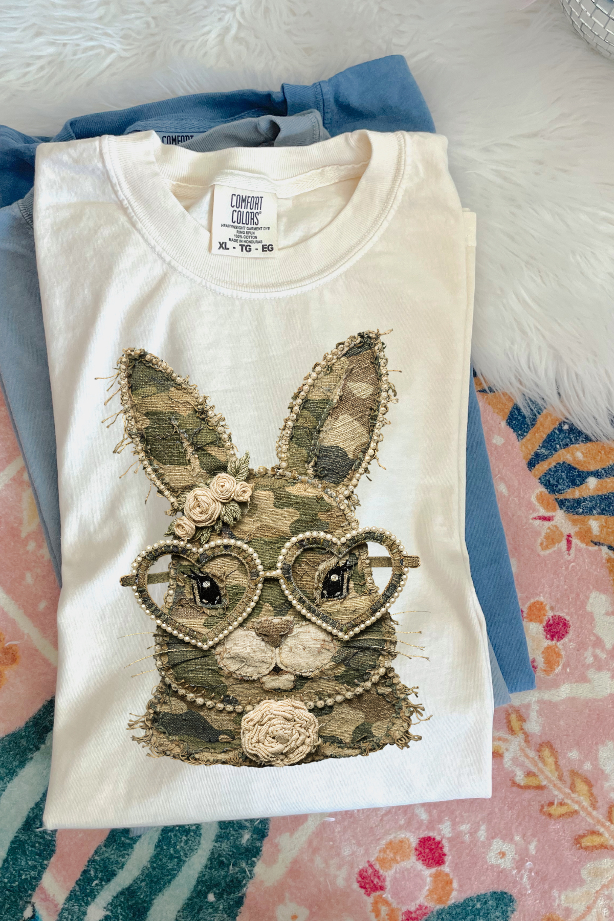 Camo Bunny with Glasses Tee: Ivory