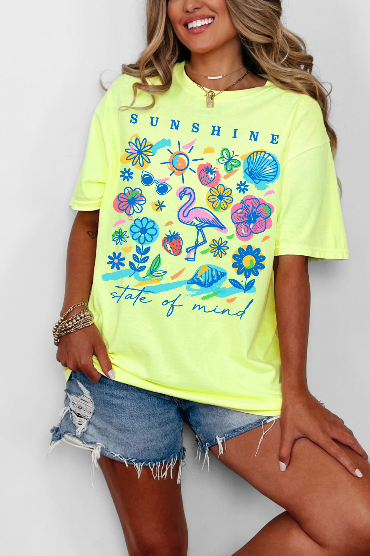 Sunshine State of Mind Tee: Neon Lemon
