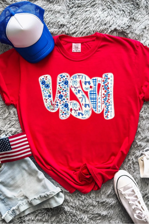 USA Floral Tee: Red