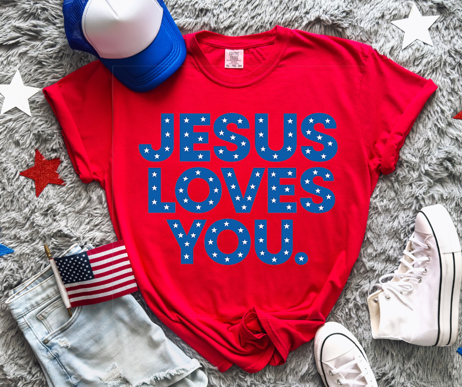 Jesus Loves You Tee: Red (Patriotic)