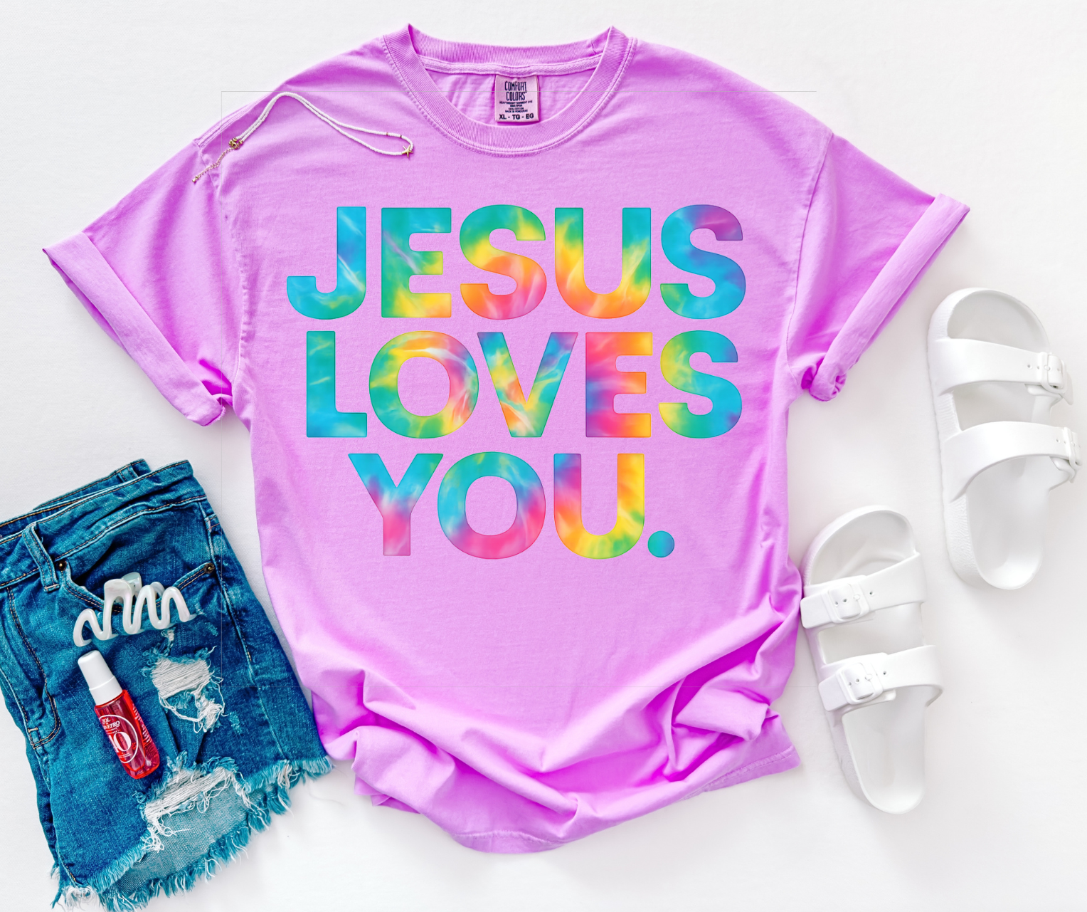 Jesus Loves You Tee: Neon Violet (Tie Dye)