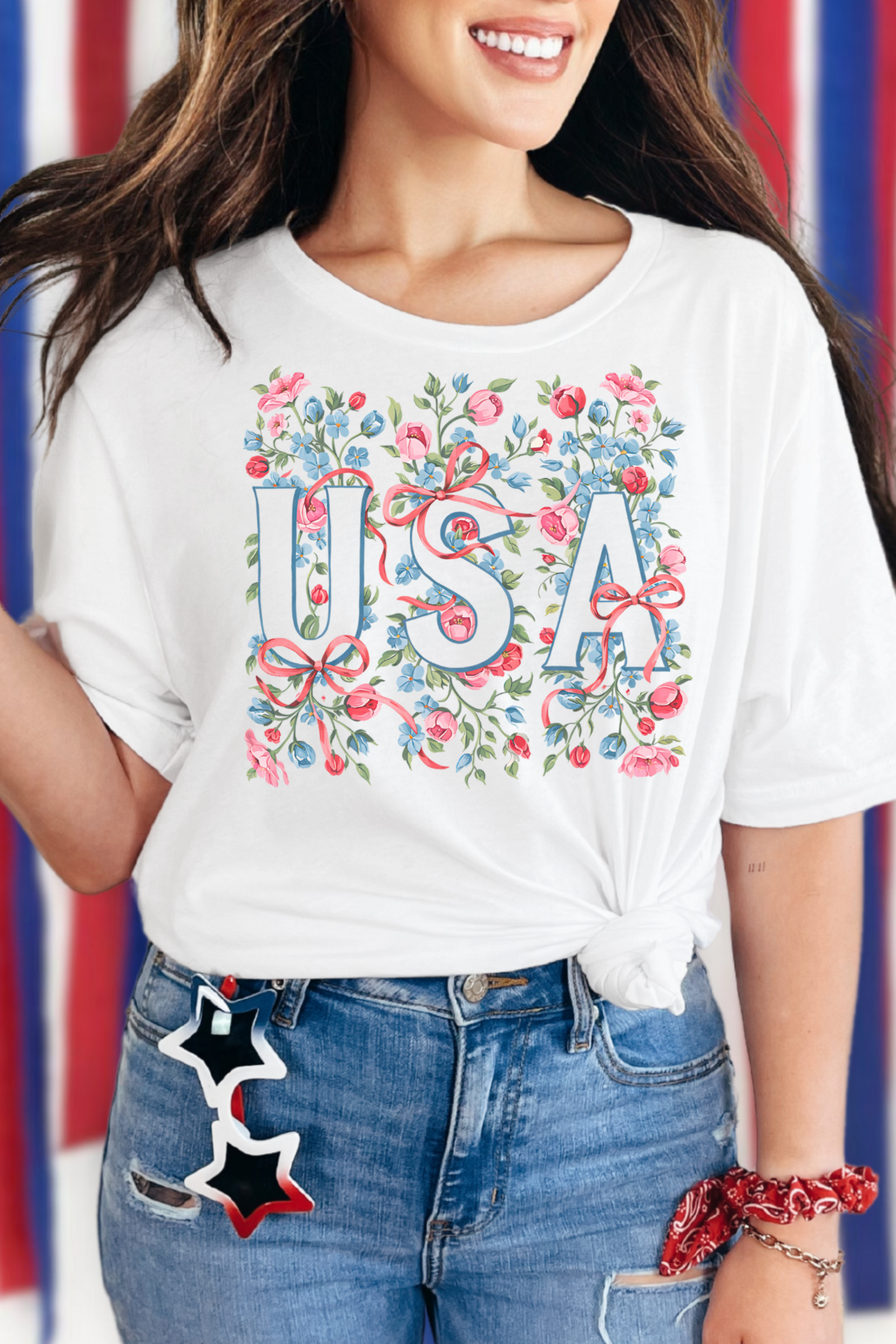 Floral USA Tee: White