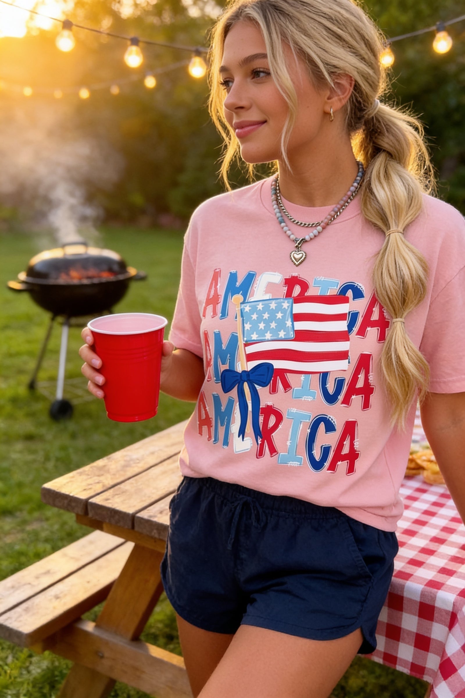 America Stacked Tee: Peachy