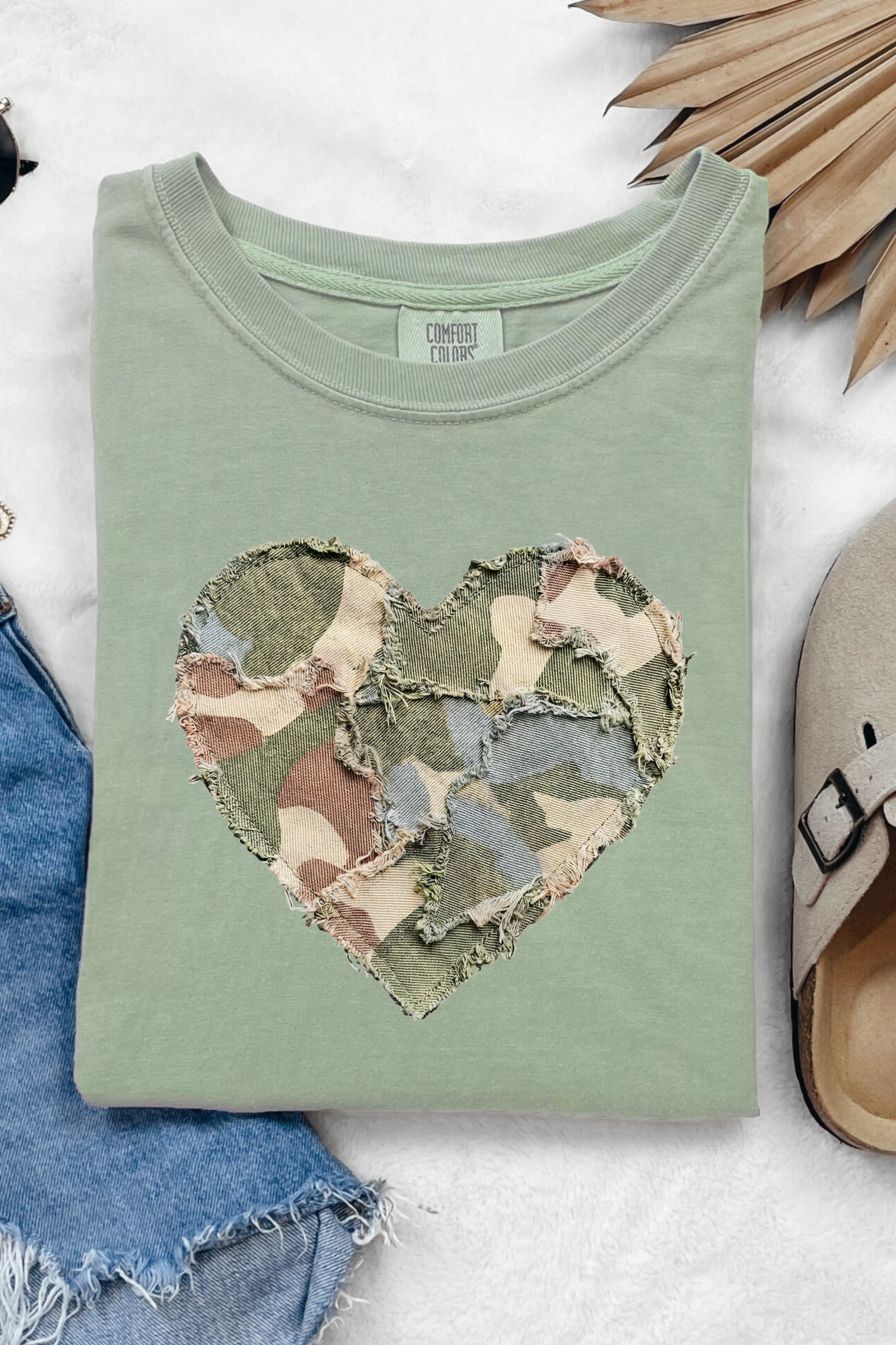 Faux Quilted Camo Heart Tee: Bay