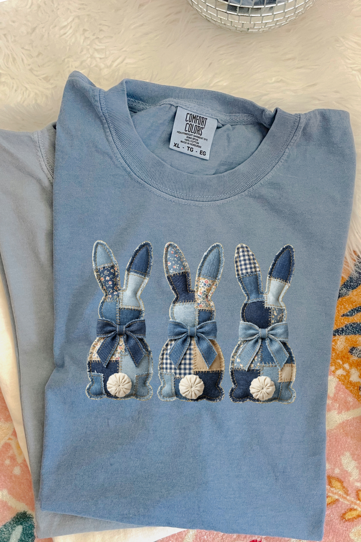 Faux Patchwork Denim Bunny: Blue Jean