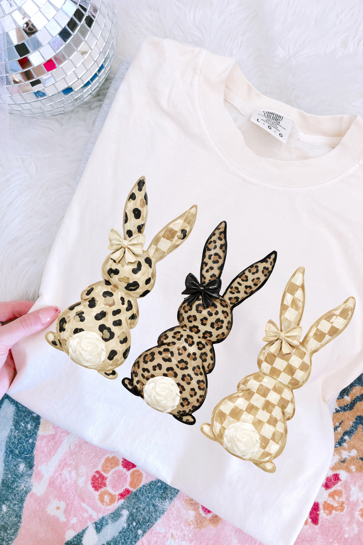 Faux Painted Bunnies Tee: Ivory