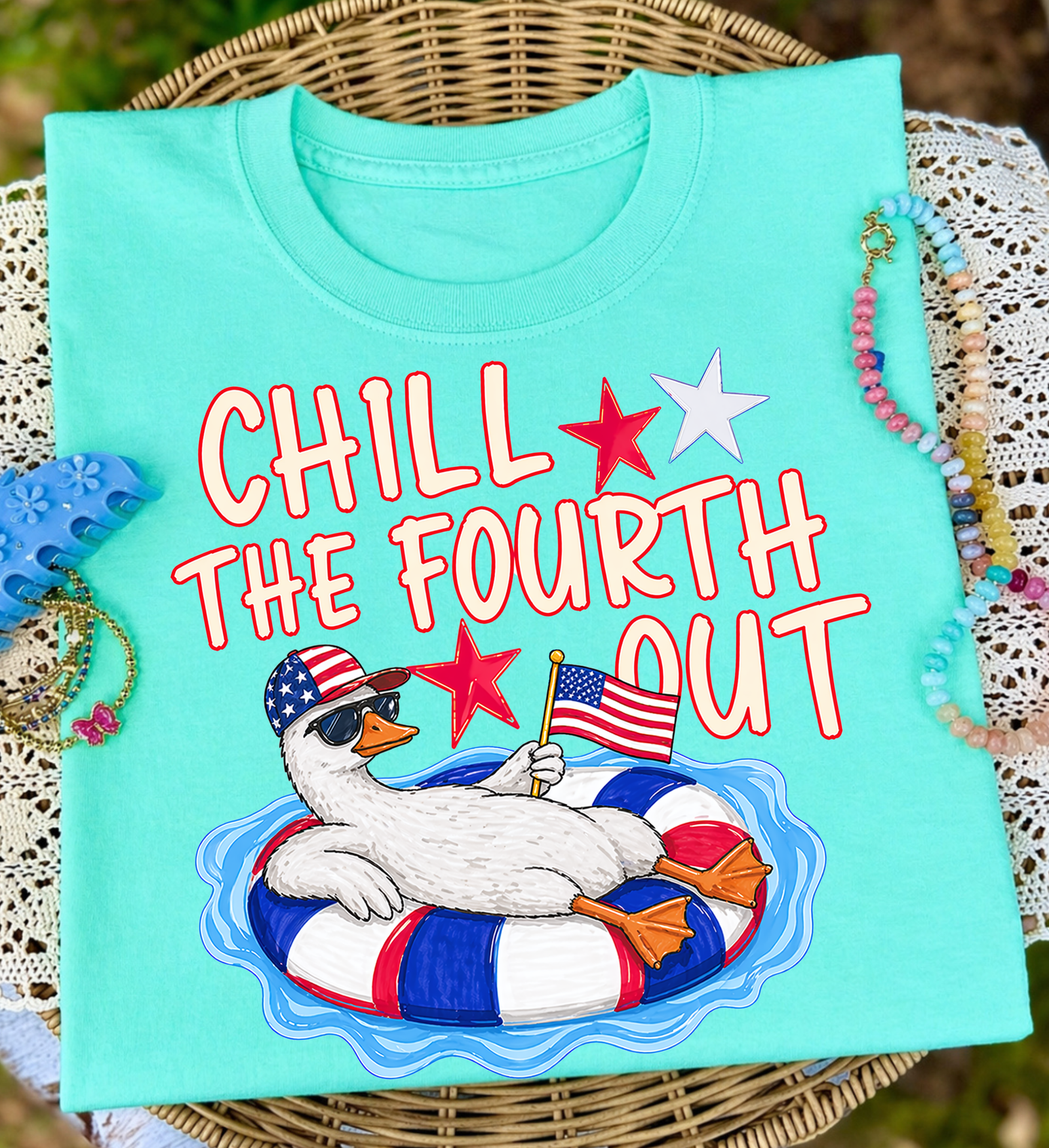 Chill the Fourth Out Goose Tee: Chalky Mint