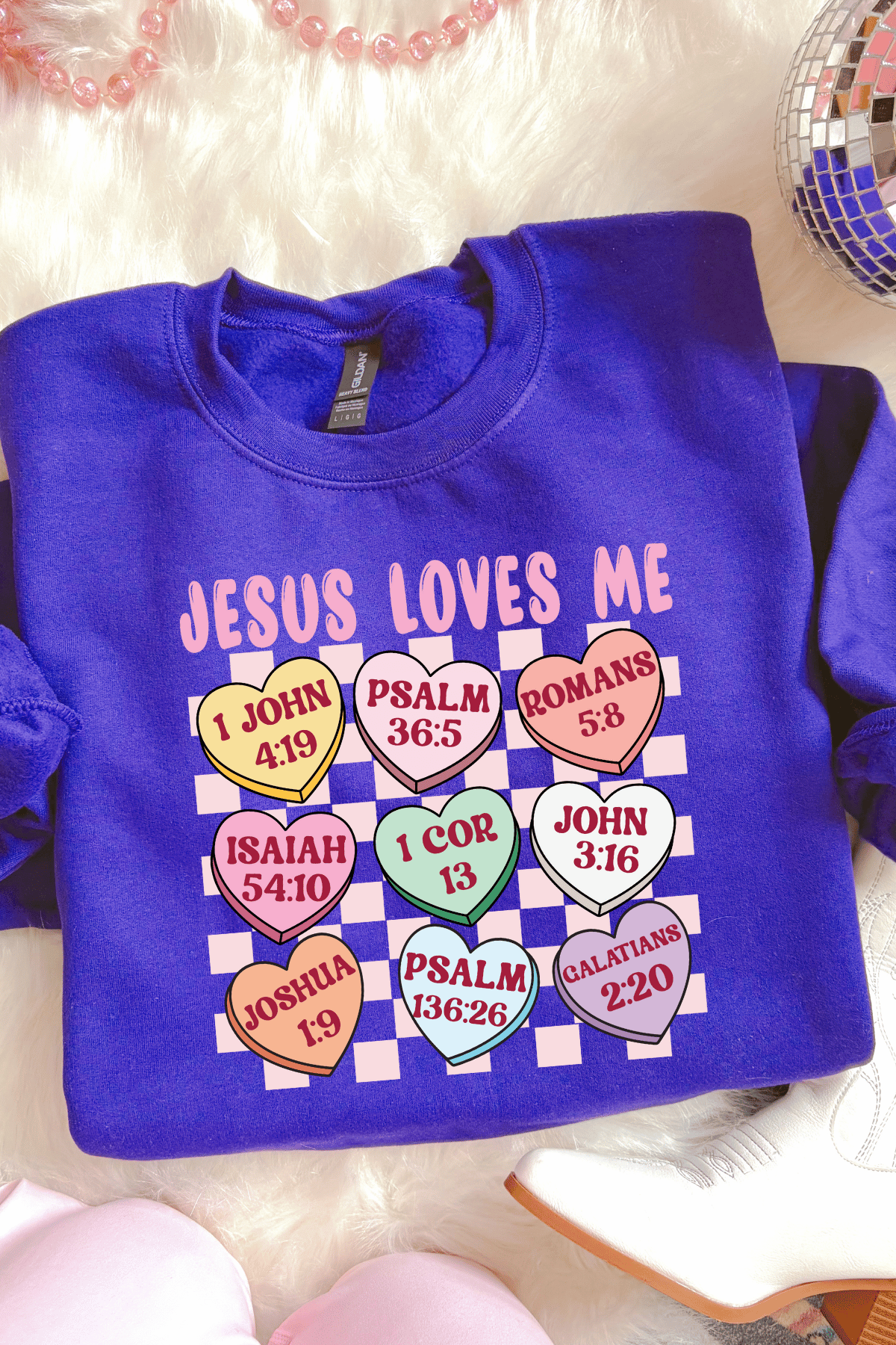 Conversation Hearts Crewneck: Purple