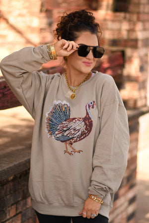 Turkey Faux Rhinestone Sweatshirt: Sandstone