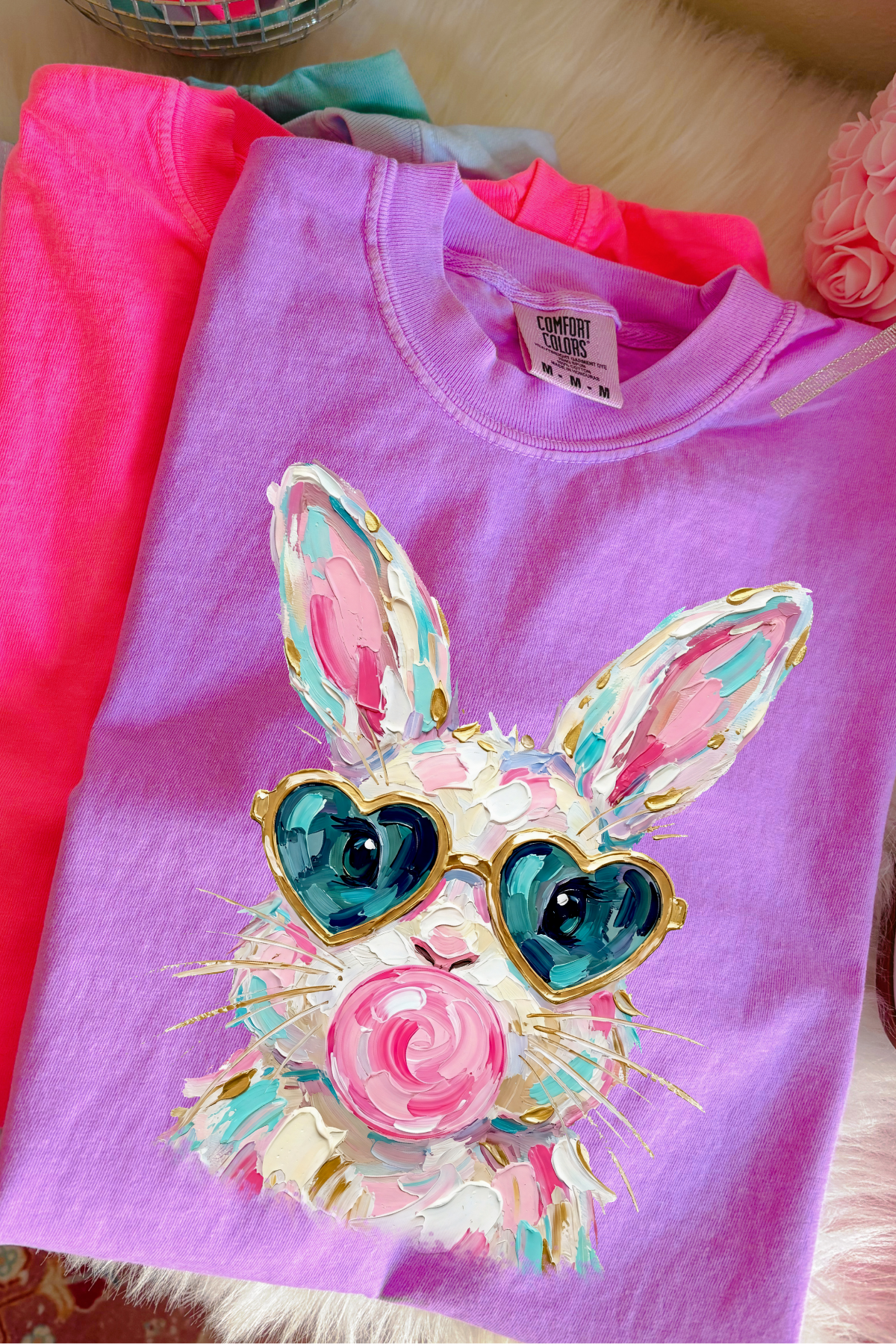 Faux Painted Bunny Tee: Neon Violet
