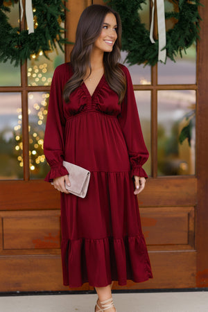 Goddess Grove Maxi Dress: Burgundy