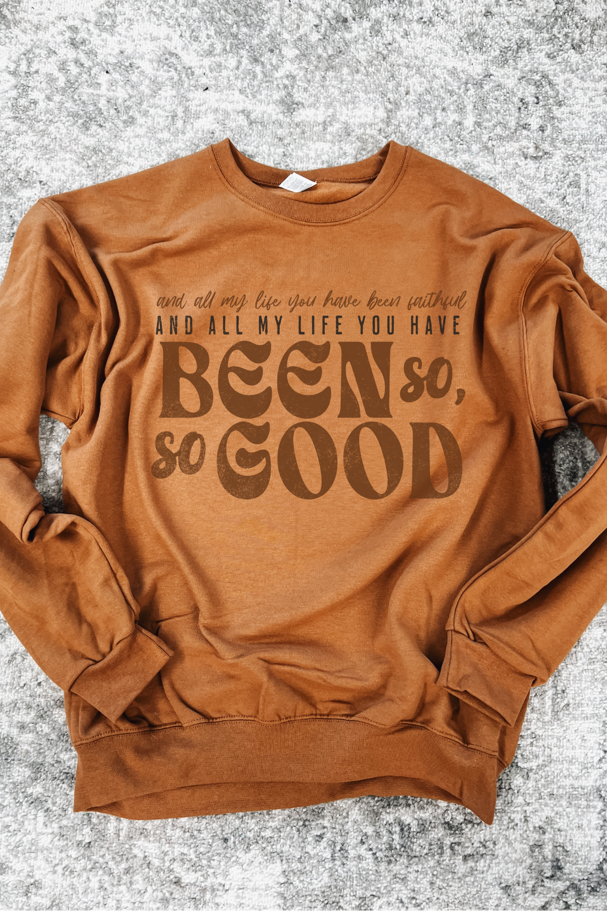 Goodness of God Sweatshirt: Golden Pecan