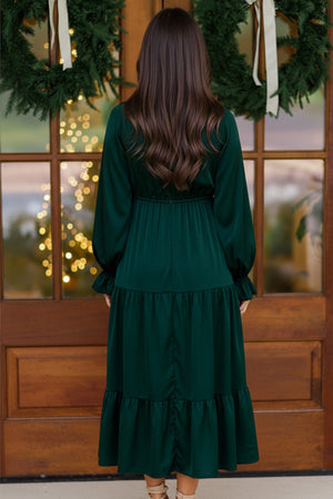 Goddess Grove Satin Maxi Dress: Hunter Green