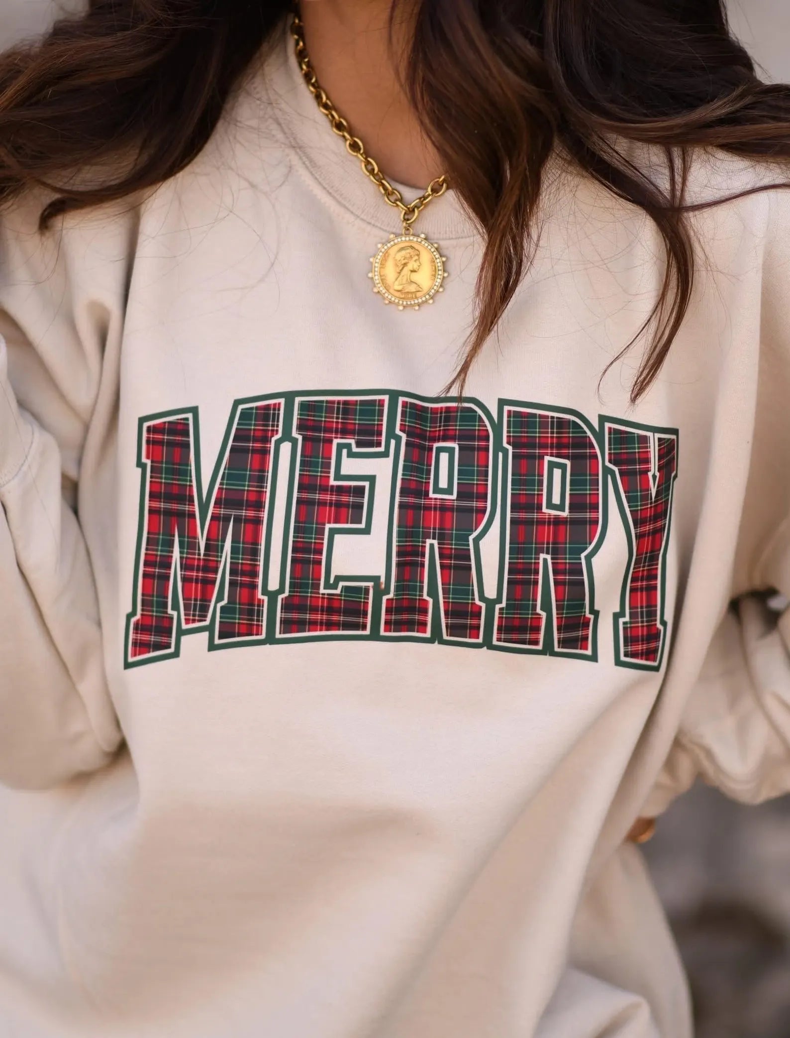 Merry Plaid Sweatshirt: Sand