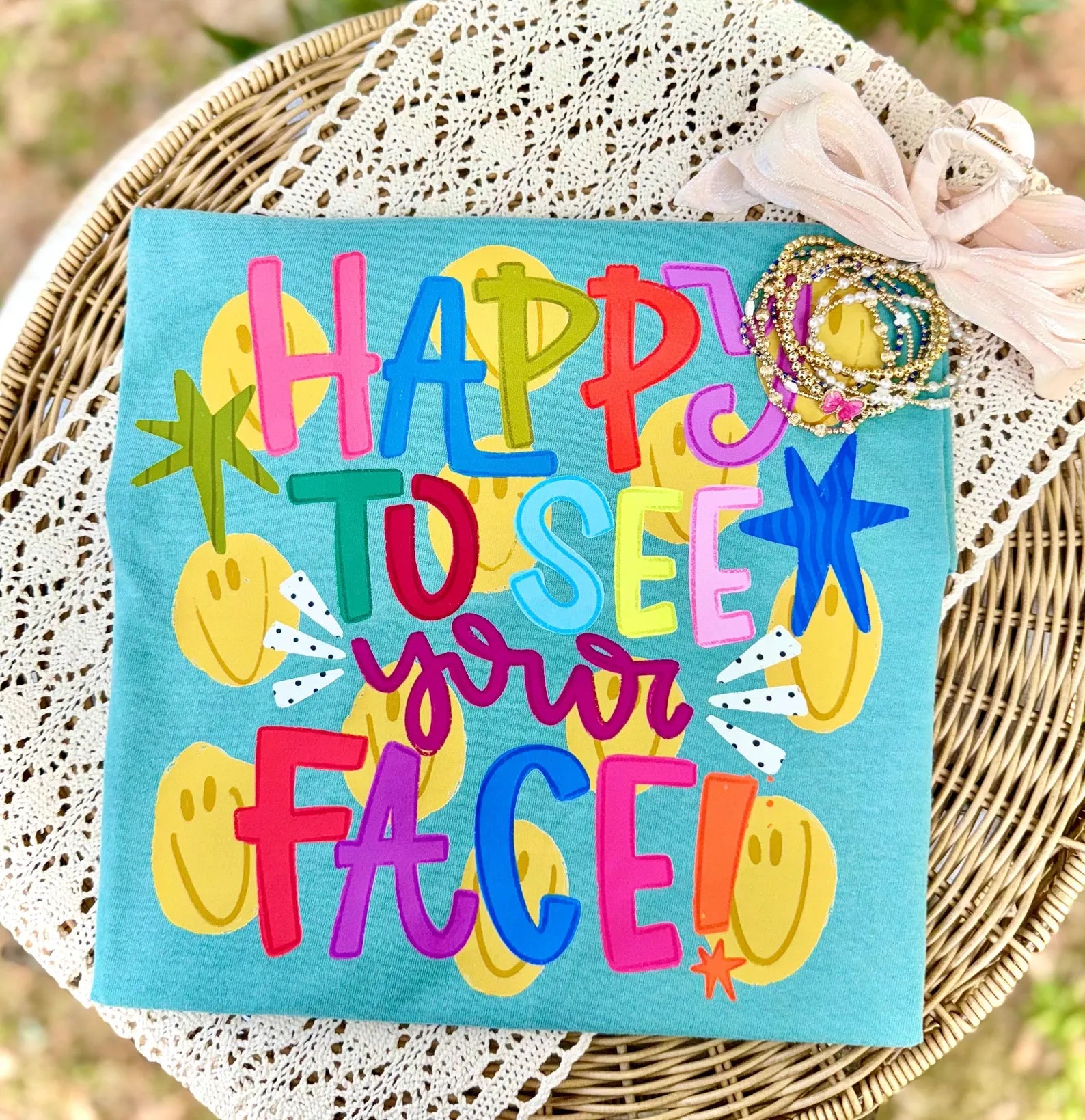 Happy to See Your Face Tee: Seafoam