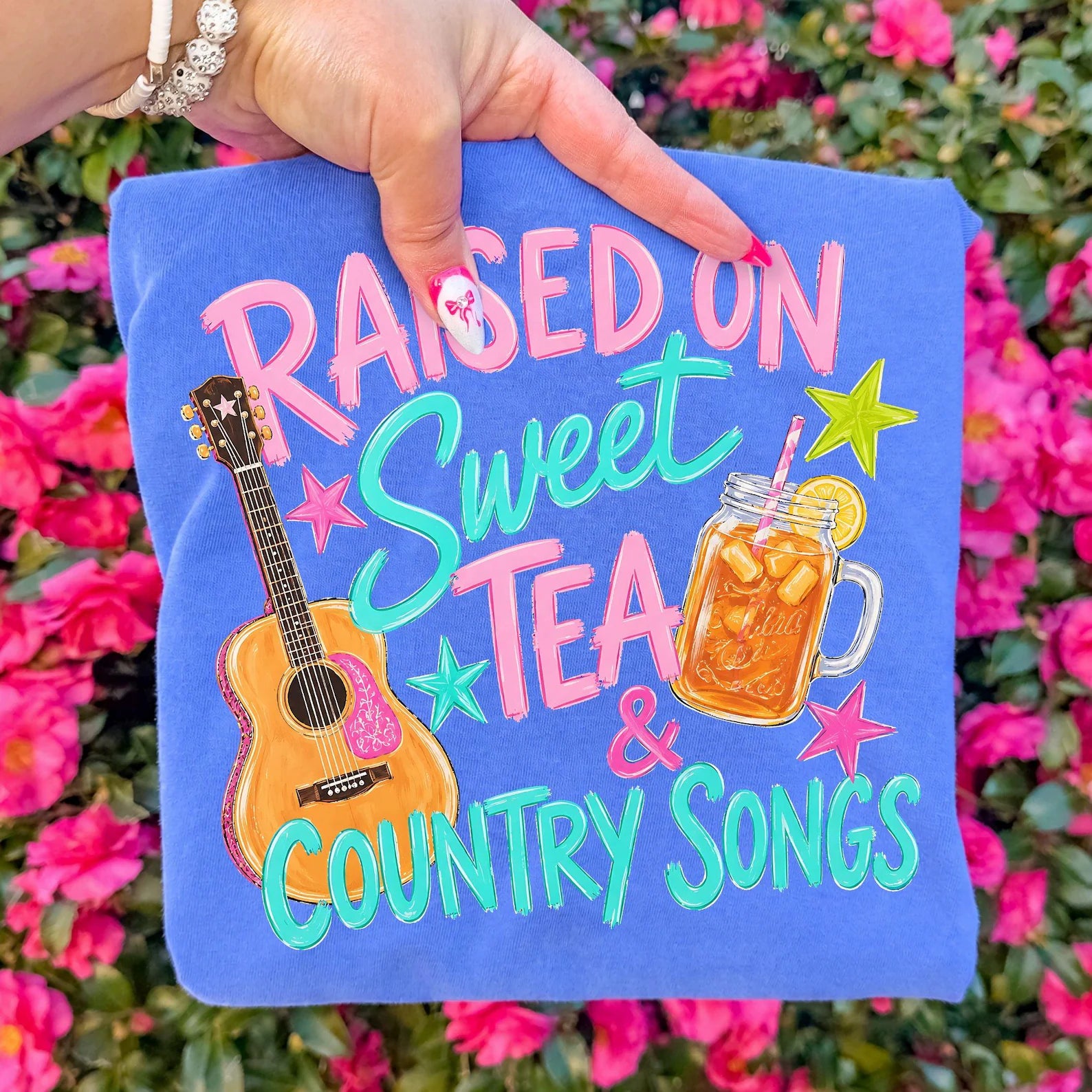 Raised on Sweet Tee & Country Songs Tee: Flo Blue