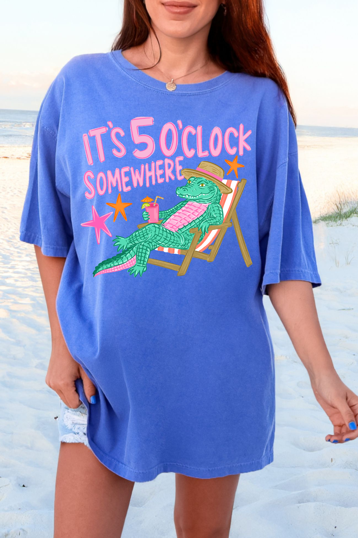 It's Five O'Clock Somewhere Tee: Flo Blue