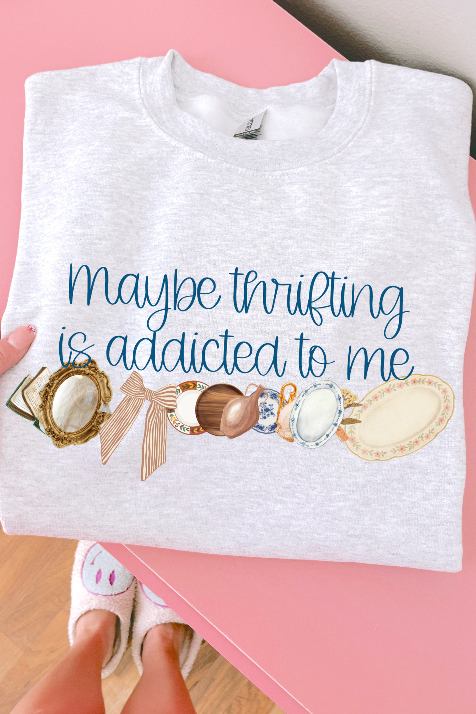 Maybe Thrifting is Addicted to Me Crewneck Sweatshirt: Ash