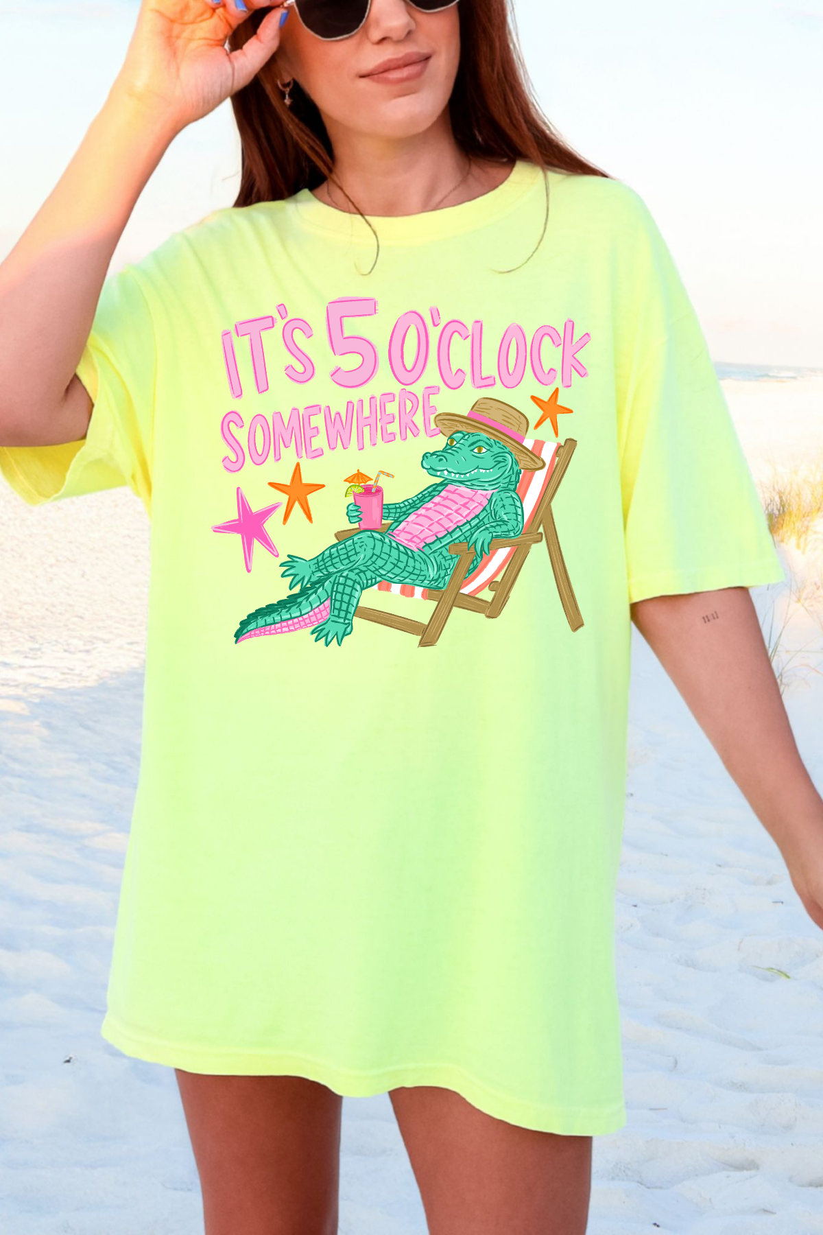 It's Five O'Clock Somewhere Tee: Neon Lemon