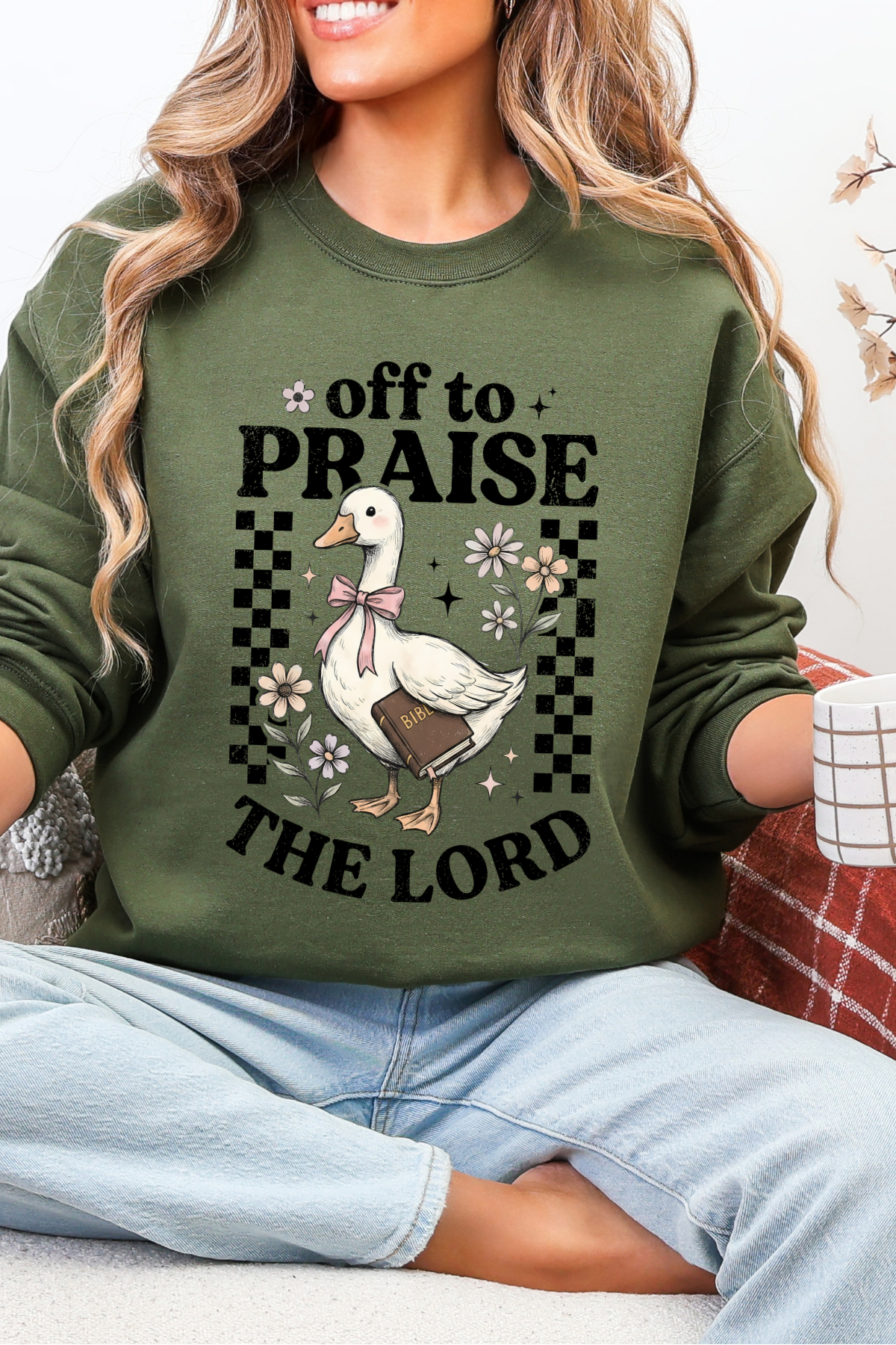 Off to Praise the Lord Sweatshirt: Military Green