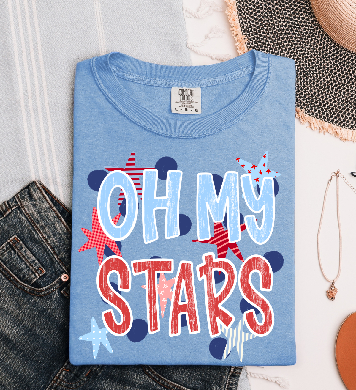 Oh My Stars Tee: Washed Denim