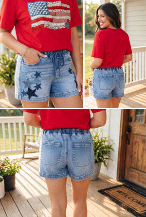 RISEN Stella Star Patch Shorts: Medium Wash