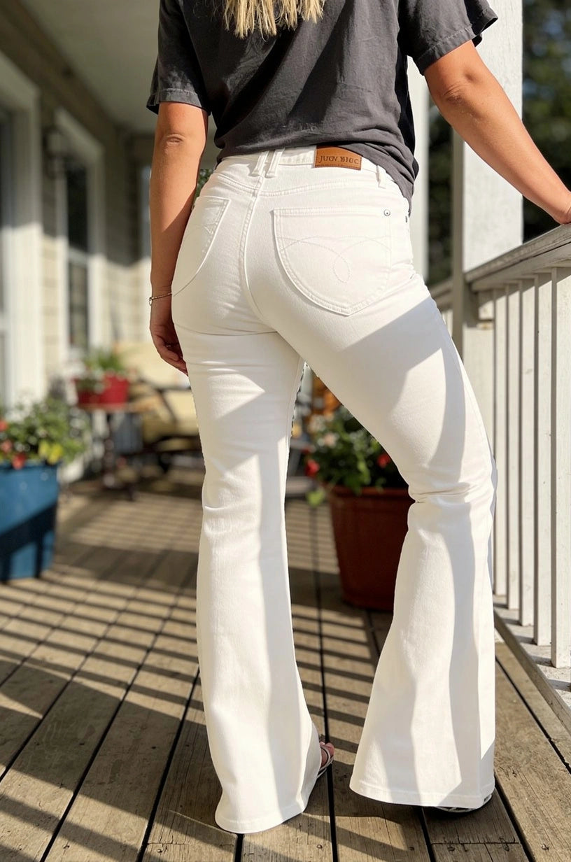 Judy Blue Harper High-Waisted Tummy Control Flare Jeans: White