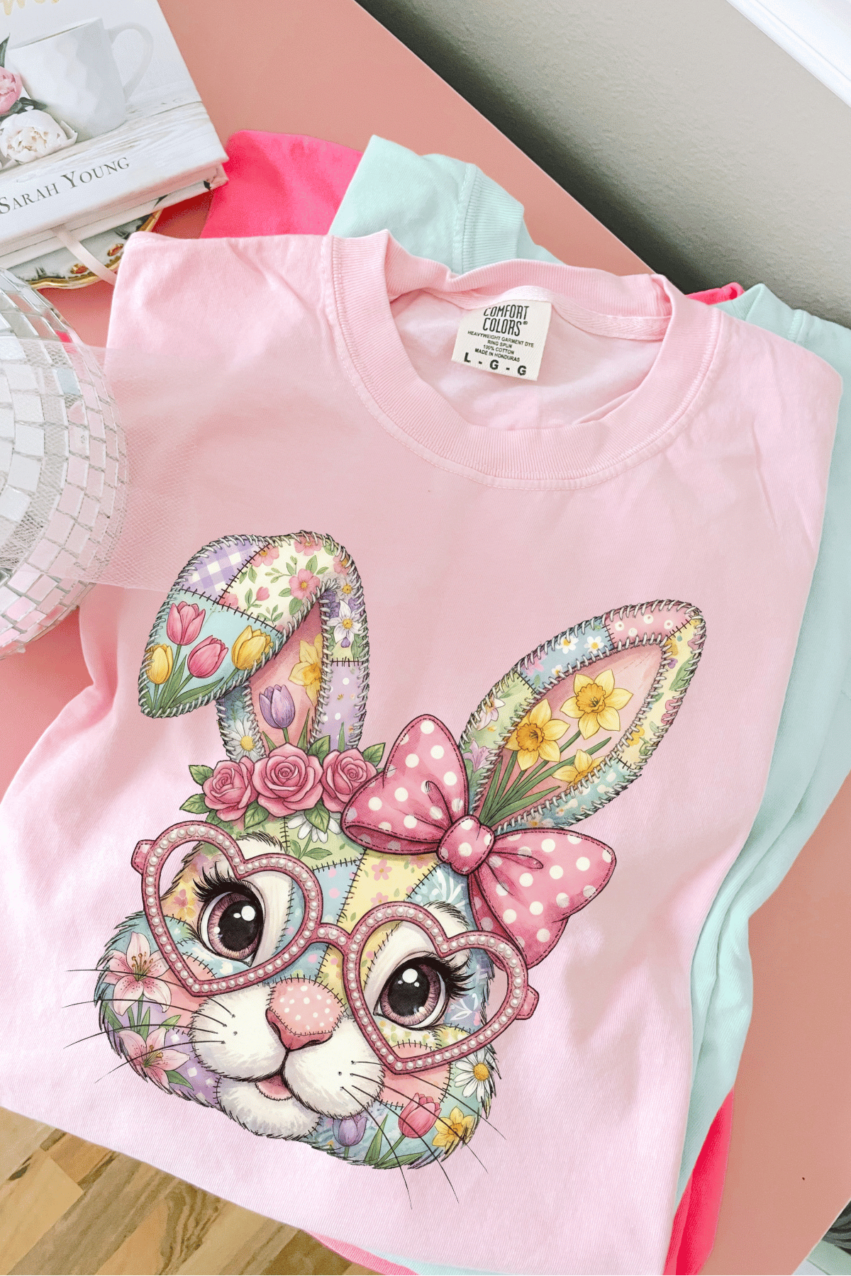 Patchwork and Pearl Bunny Tee: Blossom