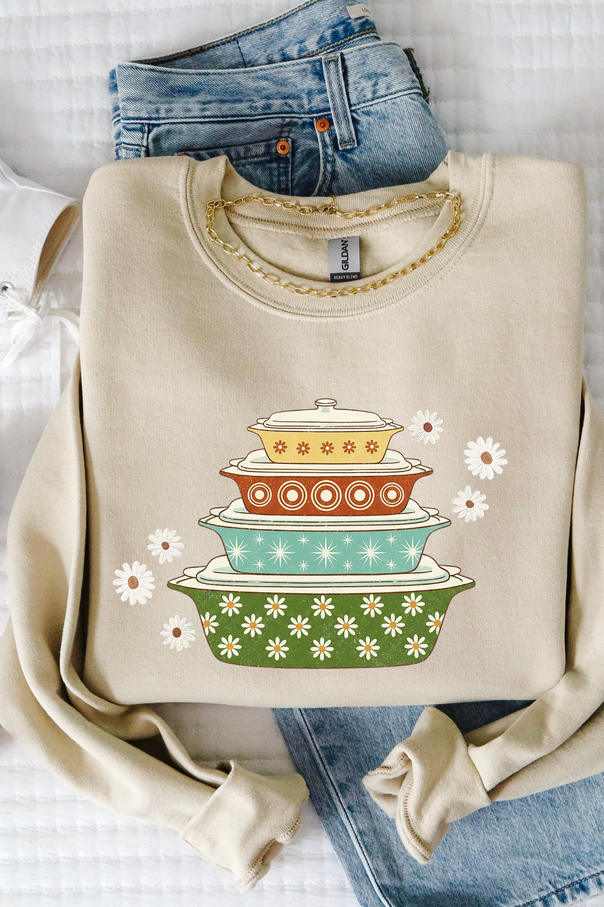 Pyrex Stack Crewneck Sweatshirt: Sand