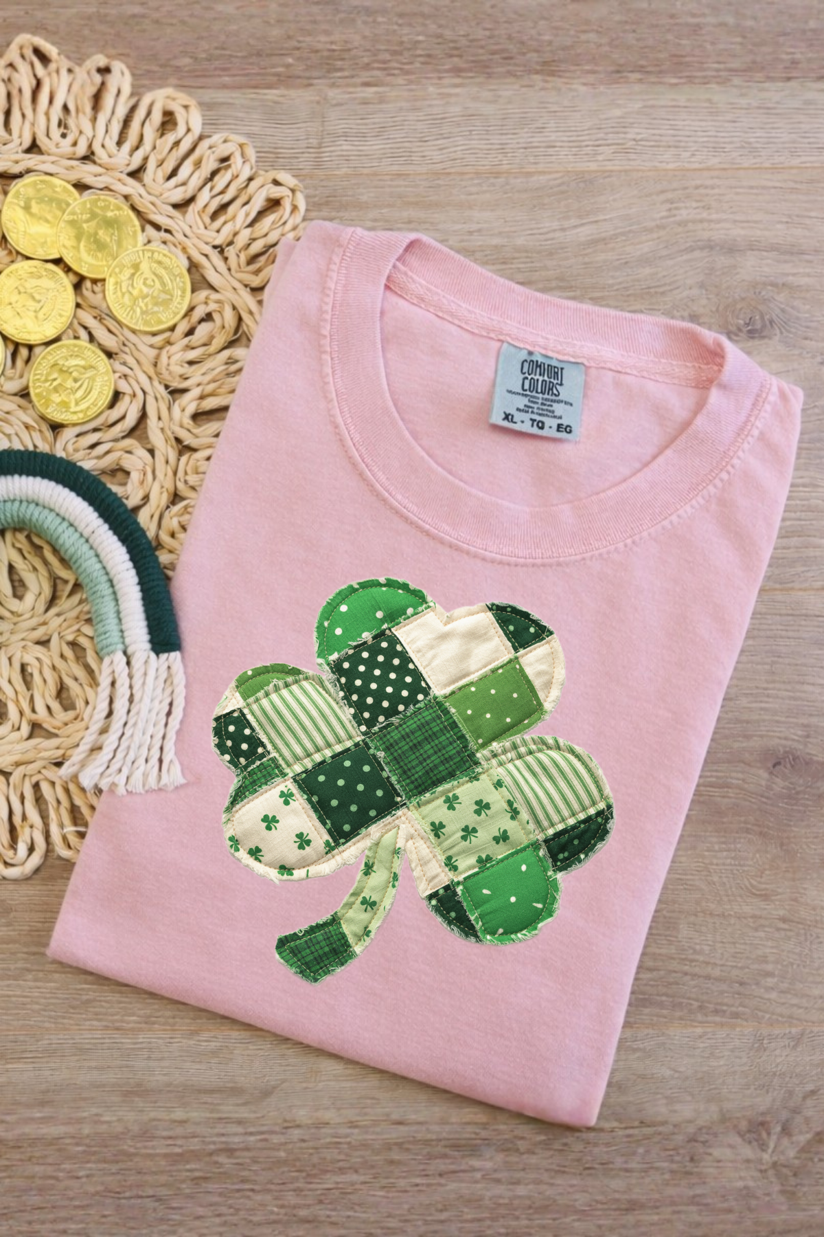 Faux Quilted Shamrock Tee: Blossom