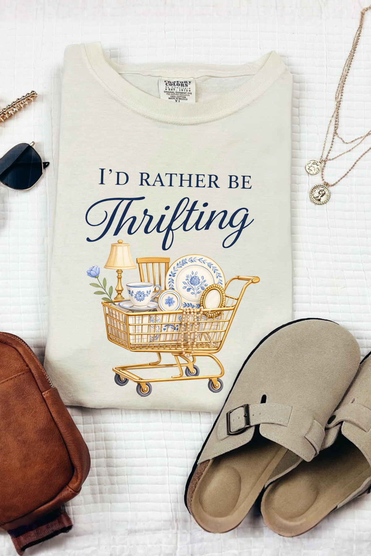 I'd Rather Be Thrifting Cart Tee: Ivory
