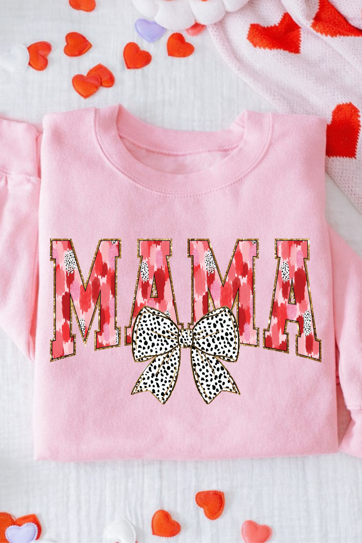 Mama Bow Crewneck Sweatshirt: Light Pink