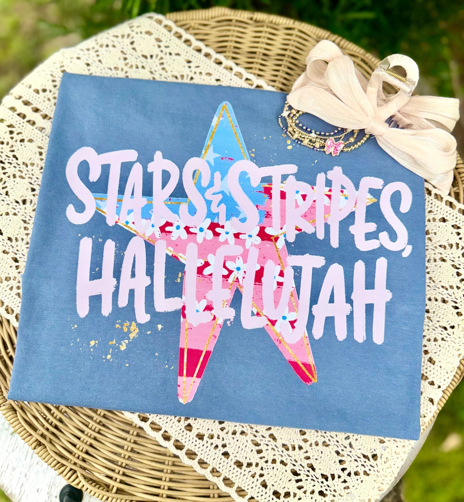 Stars & Stripes, Hallelujah Tee: Washed Denim