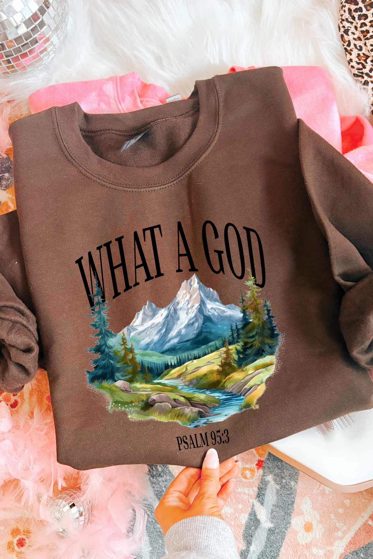 What A God Crewneck Sweatshirt: Chocolate