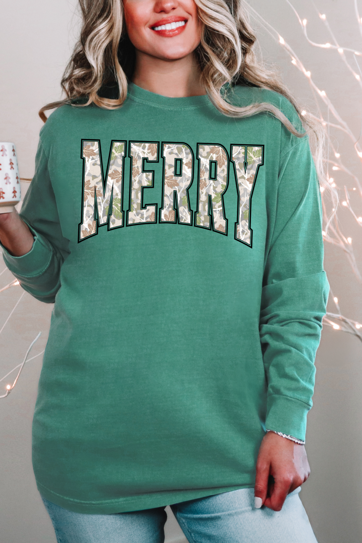 Merry Camo Long Sleeve Tee: Light Green