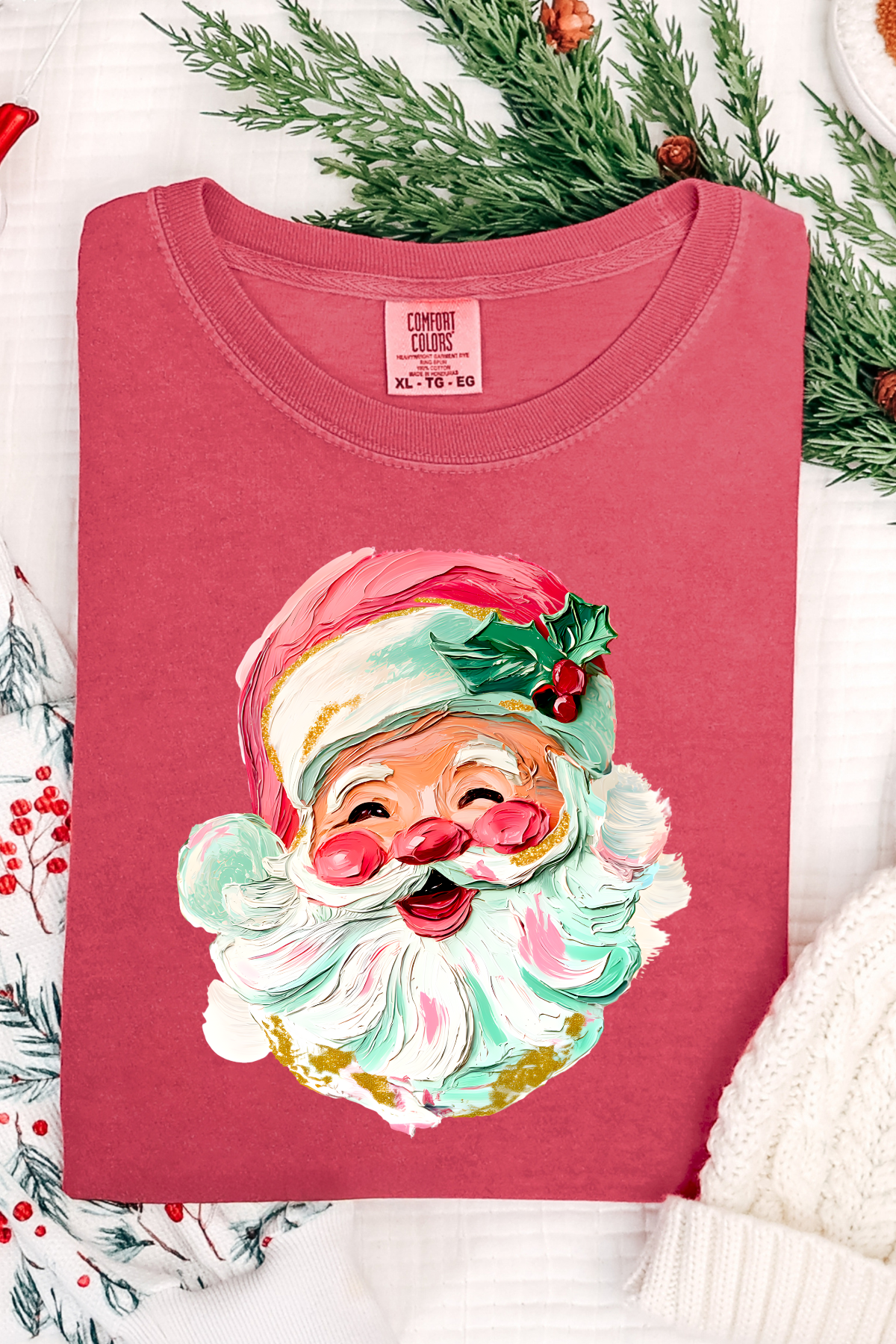 Painted Santa Tee: Crimson