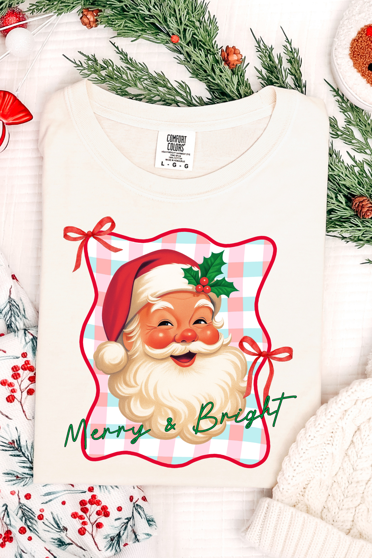 Merry & Bright Santa Tee: Ivory
