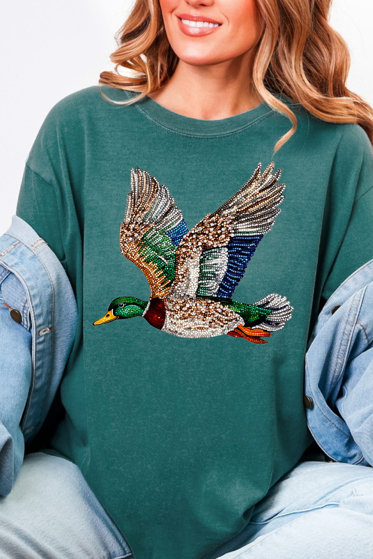 Duck Tee Faux Rhinestone Tee: Blue Spruce