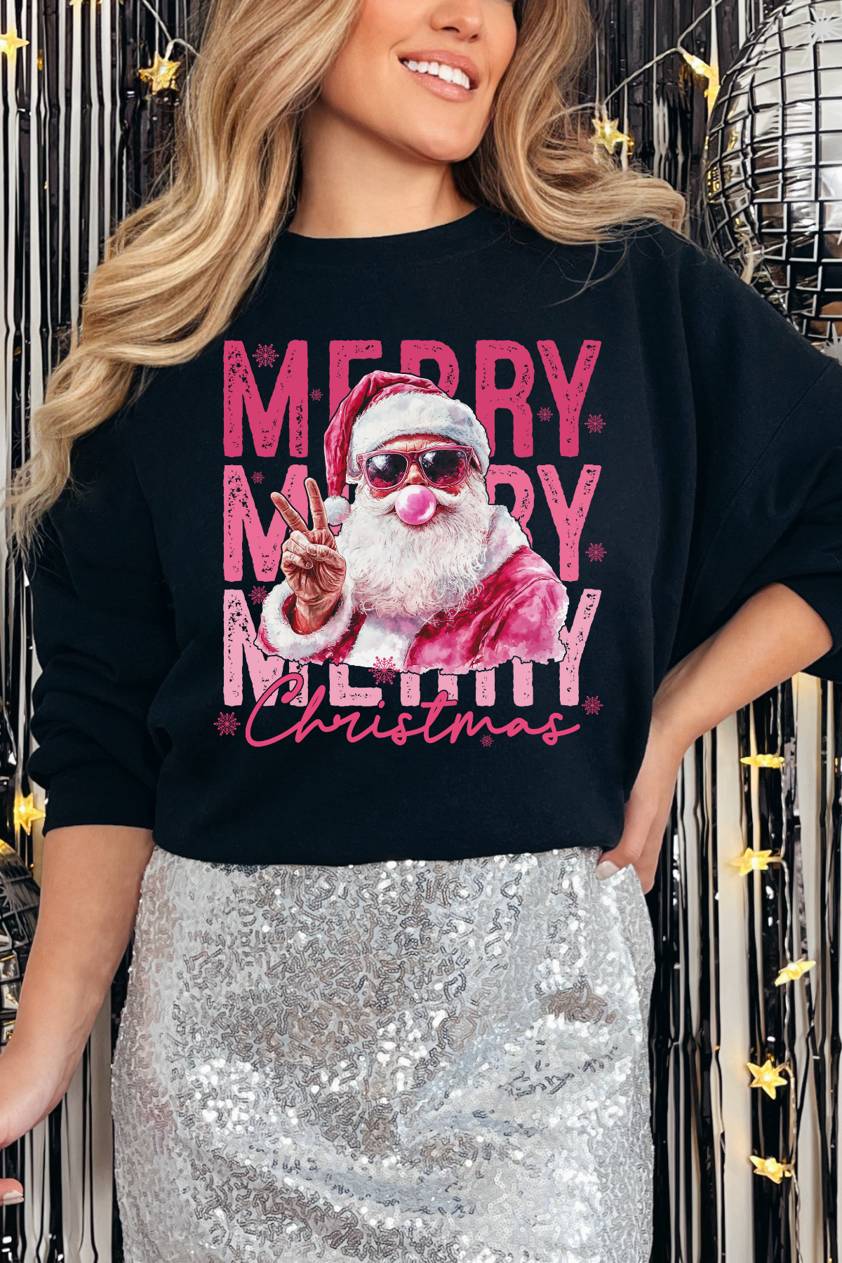 Merry Santa Bubblegum Sweatshirt: Black